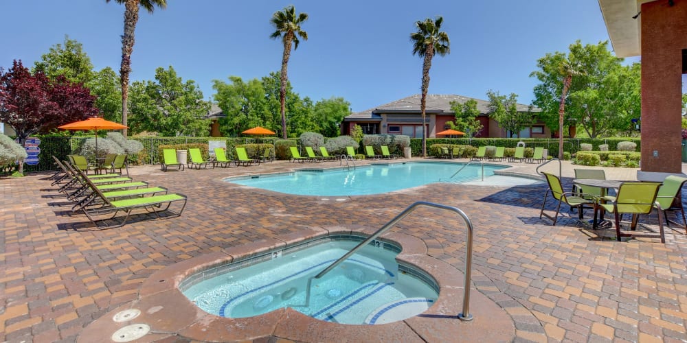 Sparkling pool and spa at Canyon Villas Apartments in Las Vegas, Nevada