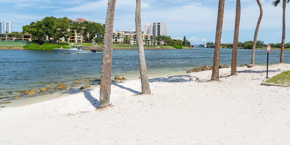 Private intracoastal beach at Sanctuary Cove Apartments in West Palm Beach, Florida