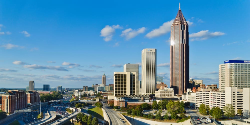 City skyline near Vesta Bouldercrest in Atlanta, Georgia