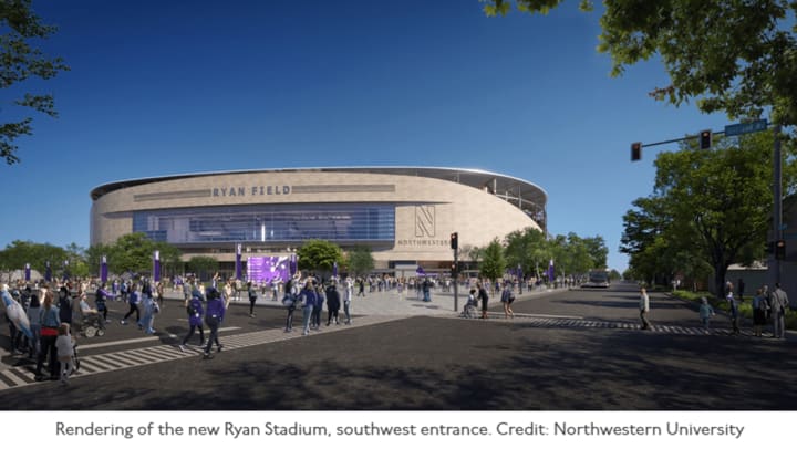 Rendering of the new Ryan Stadium, southwest entrance.