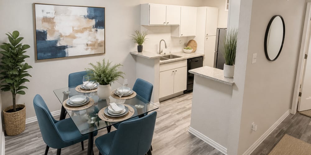 Dining room with sofa at Carriage Woods in Conroe, Texas