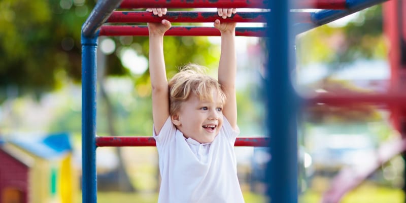 Child playing at a school near Santa Cruz in Point Mugu, California