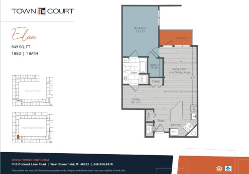 The Elan floor plan image at Town Court in West Bloomfield, Michigan