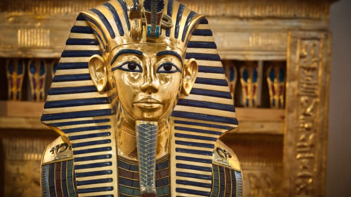 A close up of the mask of Tutankhamun | Houston Museum of Natural Science at Sugar Land
