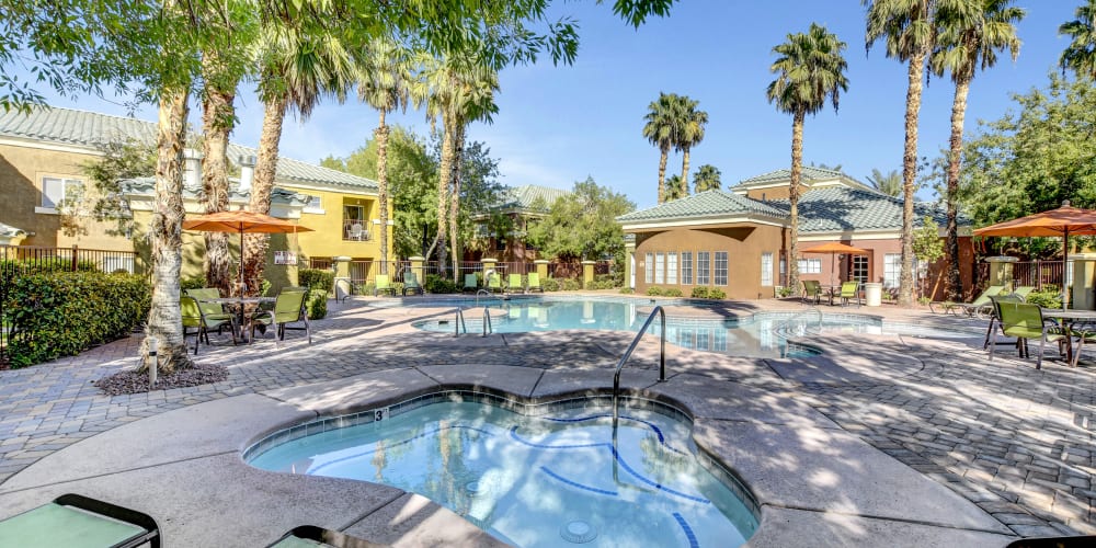 Sparkling pool and spa at Arroyo Grande Apartments in Henderson, Nevada
