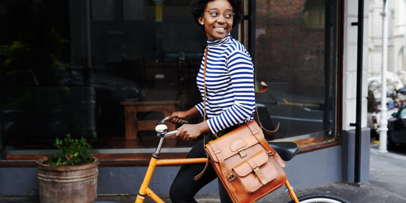 Resident with their bike near Hampton Manor Apartments and Townhomes in Cockeysville, Maryland