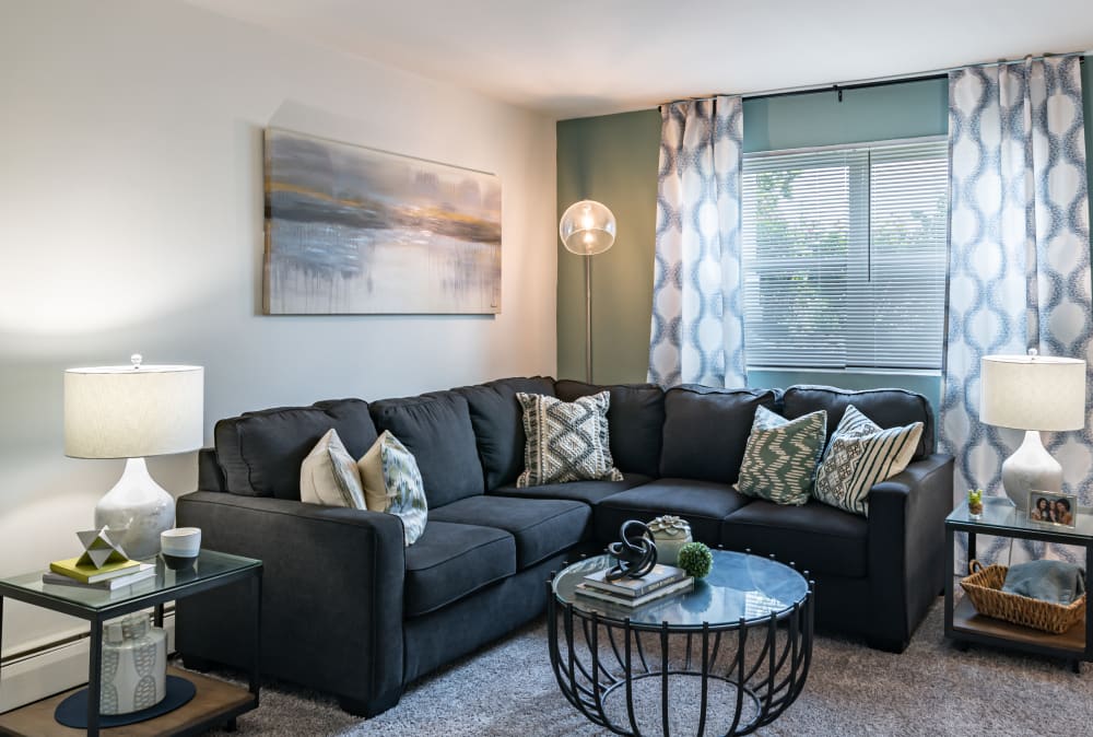 Model living room at Hyde Park Apartment Homes in Bellmawr, New Jersey