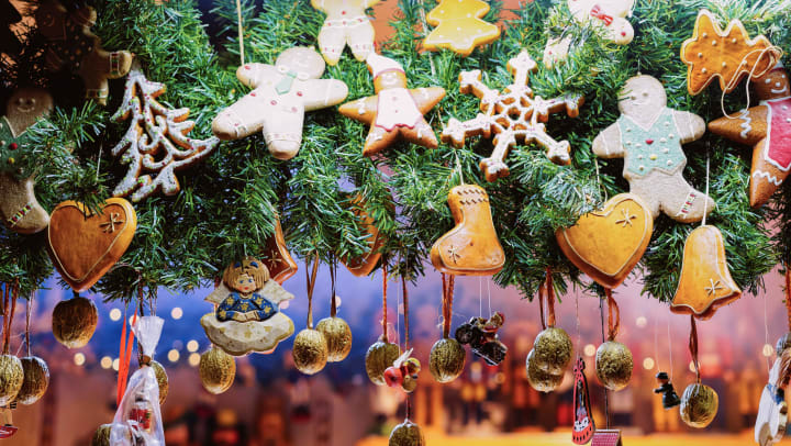 Festive hand crafted ornaments at a local shop near Olympus Willow Park