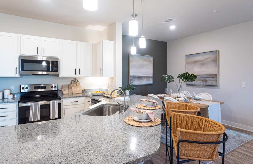 Ultra-modern kitchen of a model apartment at Mexico Beach Crossings in Mexico Beach, Florida