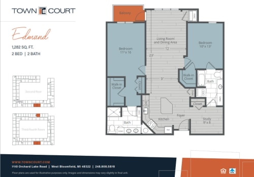 The Edmund floor plan image at Town Court in West Bloomfield, Michigan