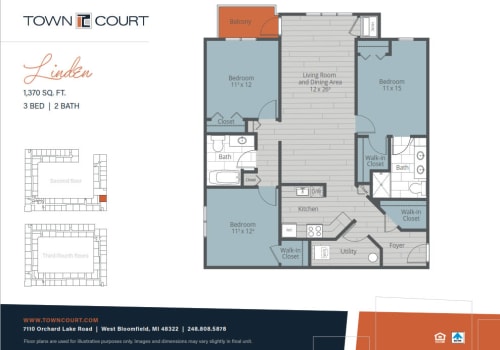 The Linden floor plan image at Town Court in West Bloomfield, Michigan