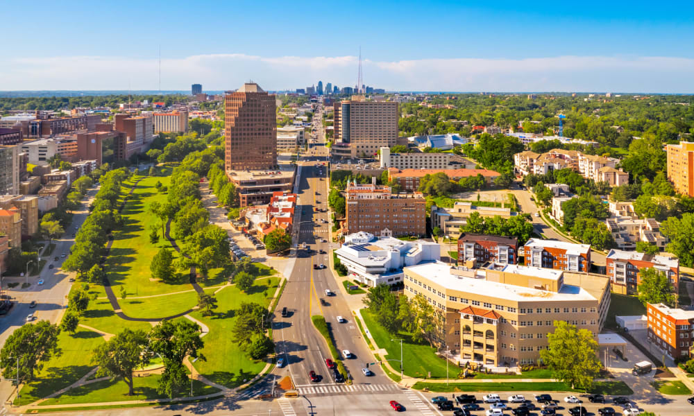 Aerial view of the large Anthology of The Plaza community in Kansas City, Missouri