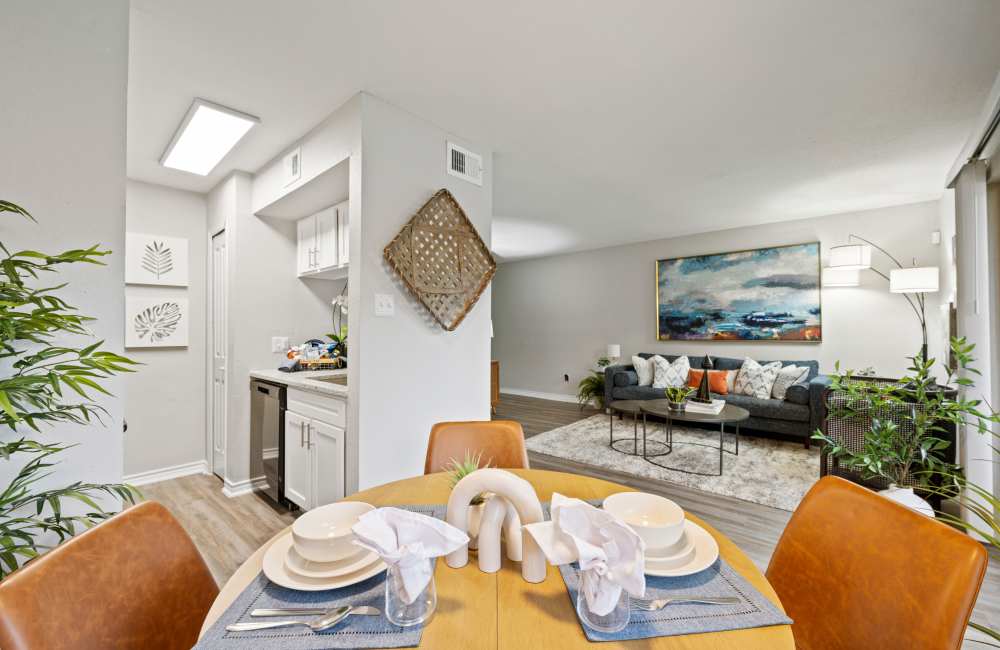 View of the living room from the dining area at Northside Heights in Conroe, Texas