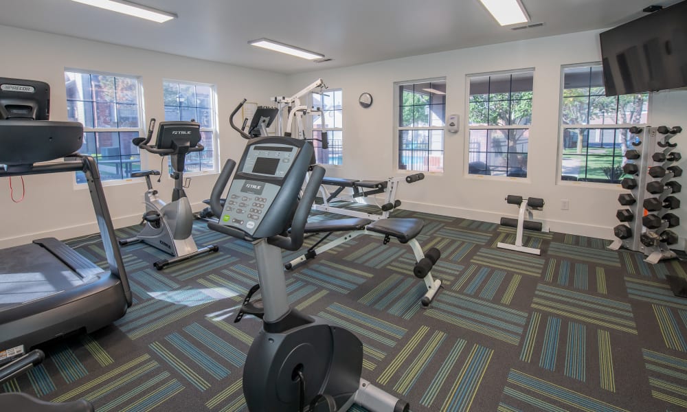 Fitness center for residents at Huntington Park Apartments  in Wichita, Kansas