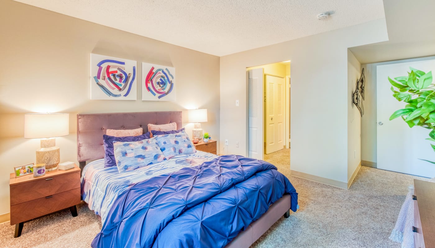 Large bedroom in a model home at Preserve at Cradlerock Apartment Homes in Columbia, Maryland