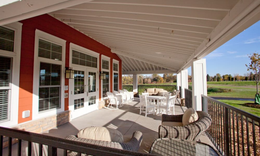 Patio with outside seating at Keystone Place at LaValle Fields in Hugo, Minnesota