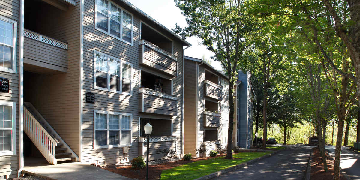 Apartment building exterior at Archstone Redmond Lakeview in Redmond, Washington