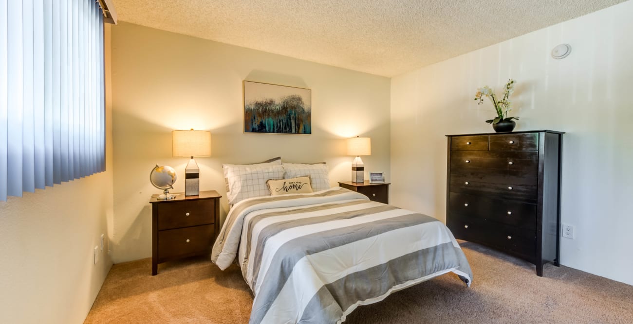 Warm and inviting bedroom at Vista Pointe I in Studio City, California