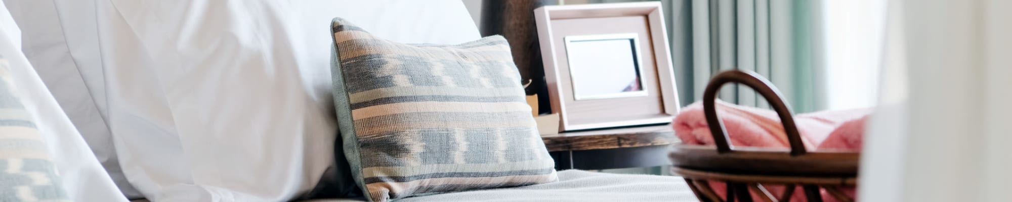 Close-up view of pillows on bed at Houston, Texas
