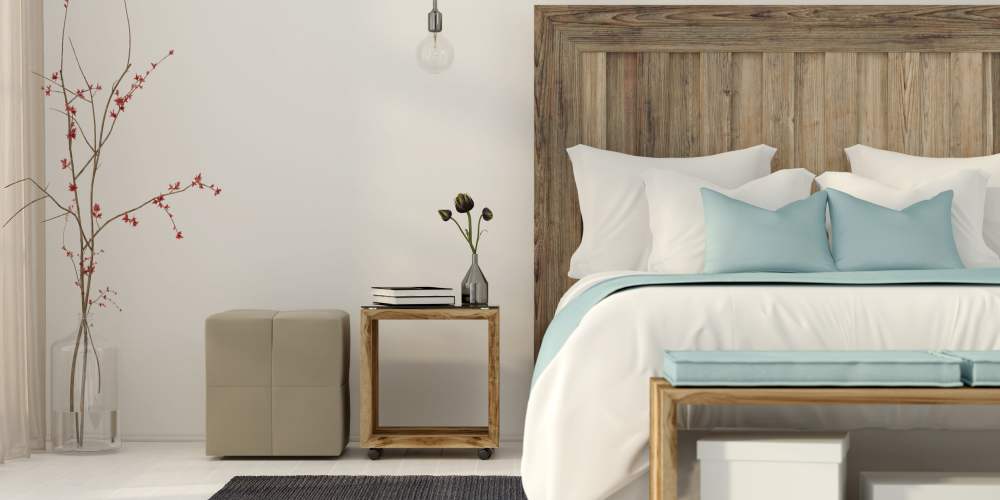 Air conditioned bedroom with large bed at Groves at Waters Edge in Waynesville, North Carolina