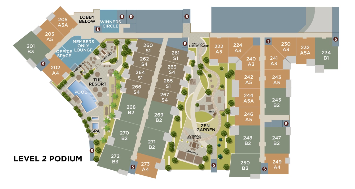 Community site map for floor level two for Brio Apartment Homes in Glendale, California