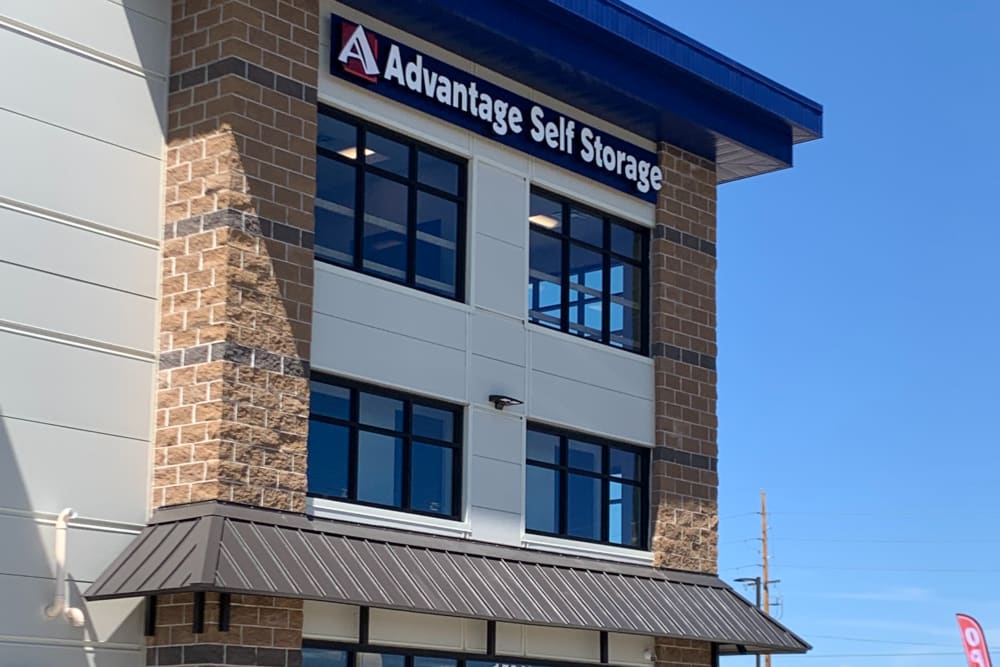 Exterior of the entrance at Advantage Self-Storage in Tiverton, Rhode Island