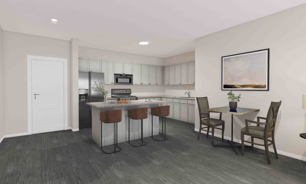 Model apartment kitchen at Keystone Place at Magnolia Commons in Glen Carbon, Illinois