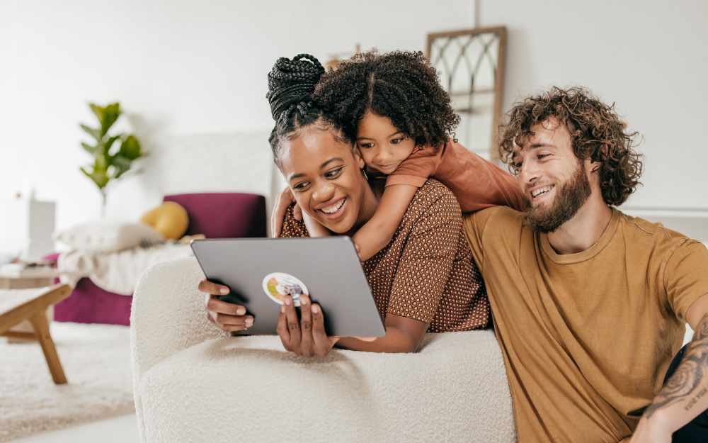 Resident family exploring the portal at Colt's Crossing Apartments in Georgetown, Kentucky