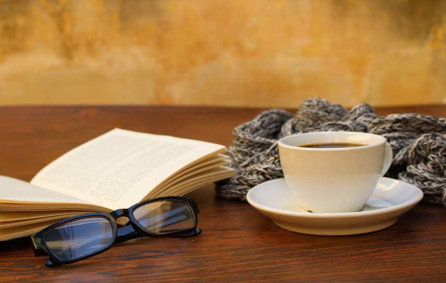 Book and coffee at The Bluffs in Rancho Cucamonga, California