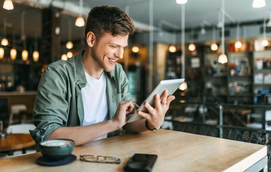 Resident in a cafe at The Janson in Del Valle, Texas