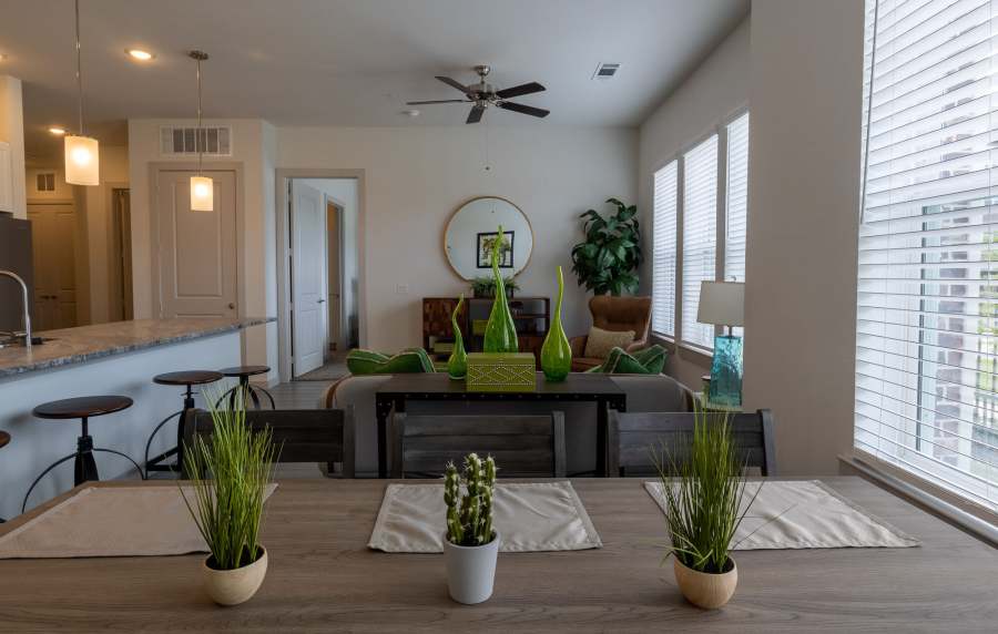 A view of living room from dining at Charleston at Fannin Station in Houston, Texas