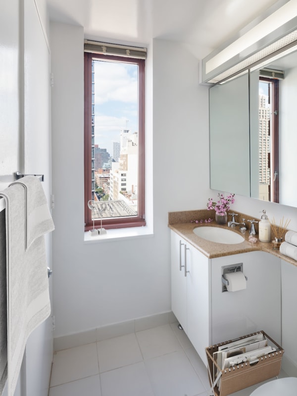 Modern bathroom with a view at The Ellington in New York, New York