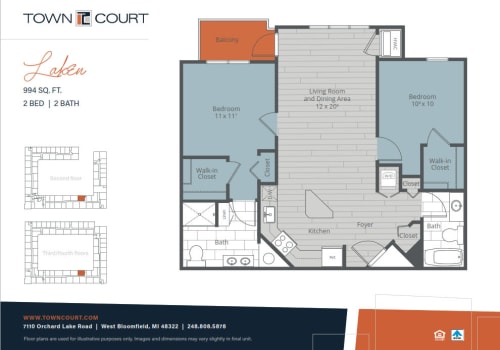 The Laken floor plan image at Town Court in West Bloomfield, Michigan