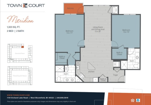 The Meridian floor plan image at Town Court in West Bloomfield, Michigan