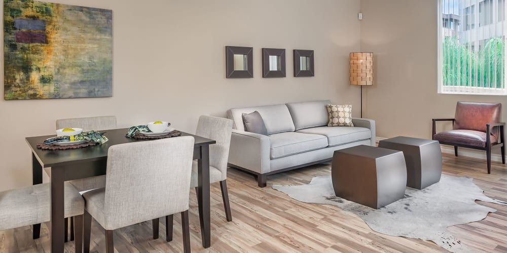 Model living room at The Pointe Apartments in Brea, California