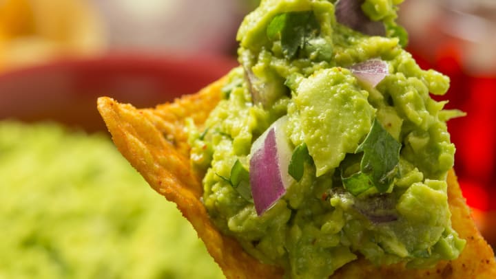 Guacamole on a chip at a restaurant near The Davis in Fort Worth, Texas
