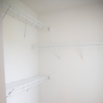 Wall mount wire shelving for storage at Lyman Park in Quantico, Virginia
