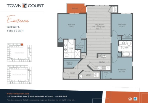 The Emerson floor plan image at Town Court in West Bloomfield, Michigan
