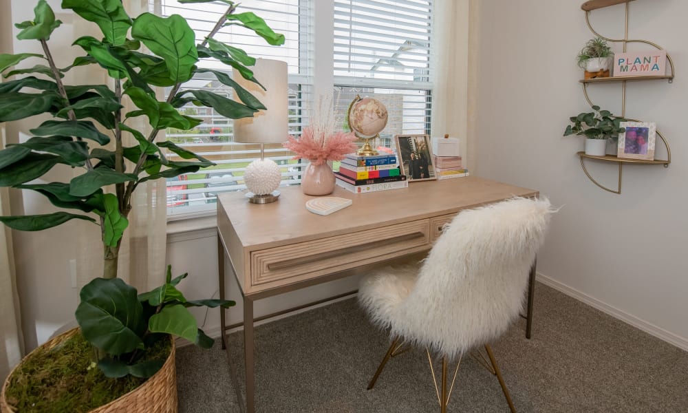 Home office set up at Redbud Ranch Apartments in Broken Arrow, Oklahoma