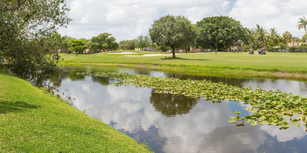 View of golf course at Indian Hills Apartments in Boynton Beach, Florida