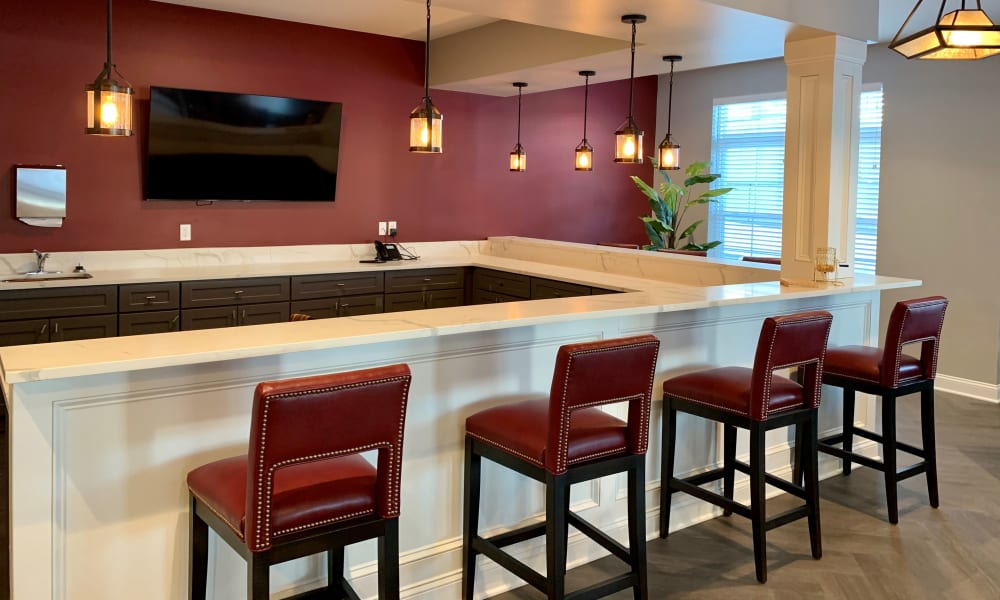 Bar seating in the dining room at Keystone Place at Wooster Heights in Danbury, Connecticut