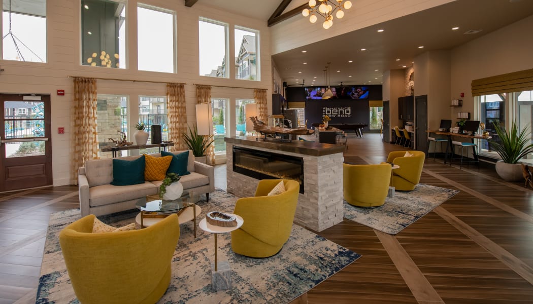 Spacious, luxury clubhouse at Bend at New Road Apartments in Waco, Texas