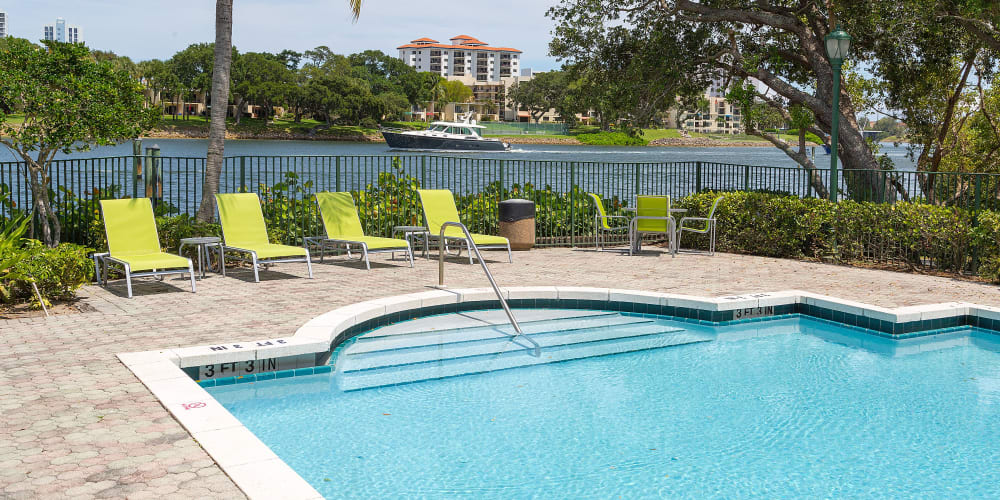 Waterfront pool at Sanctuary Cove Apartments in West Palm Beach, Florida