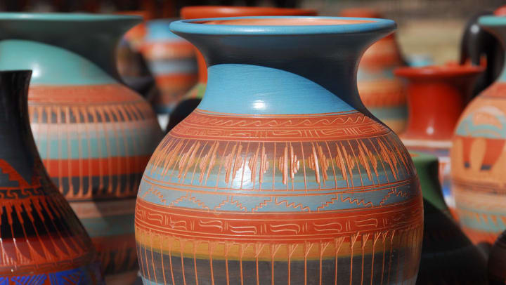 Colorful pottery with unique carving patterns