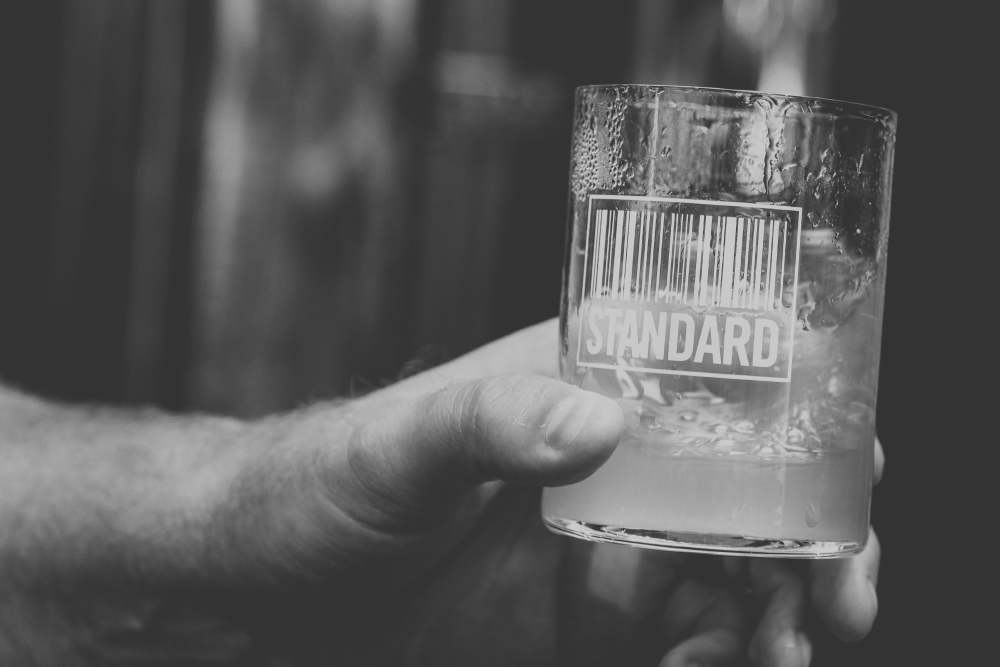 A beverage in a highball glass near St. Albans Lofts in Raleigh, North Carolina