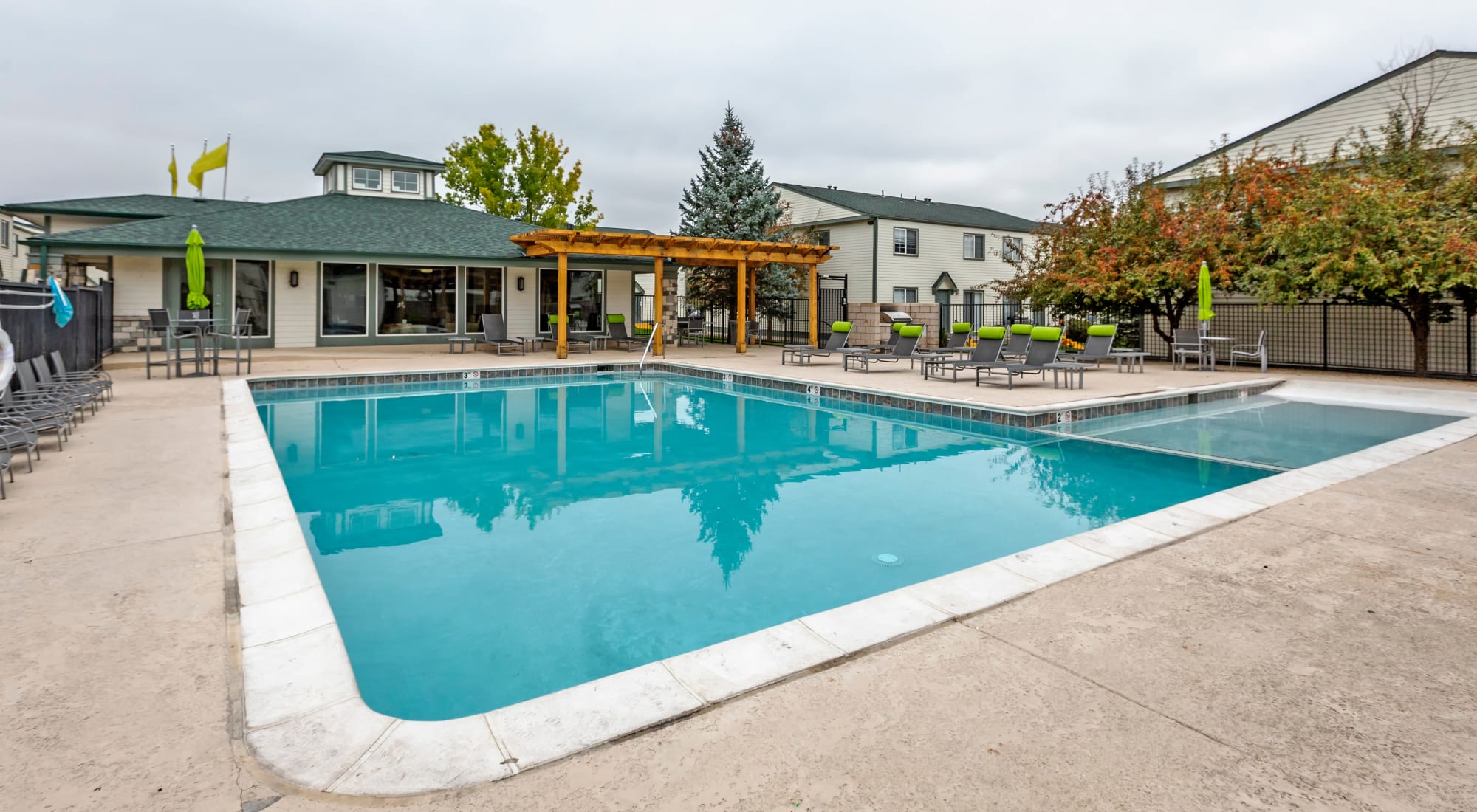 Swimming pool area at Stratus Townhomes in Westminster, Colorado