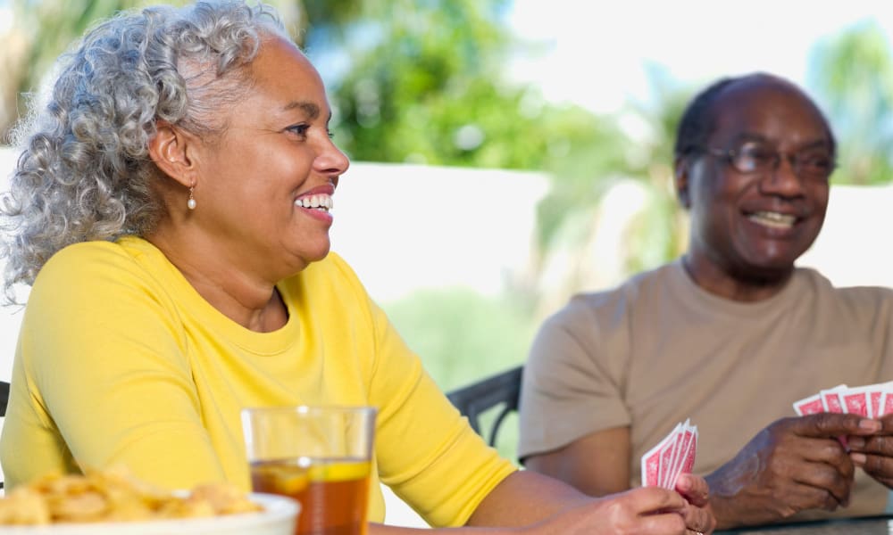 Resident playing cards at Palo Alto Commons in Palo Alto, California