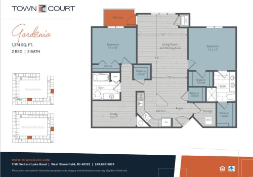 The Gardenia floor plan image at Town Court in West Bloomfield, Michigan
