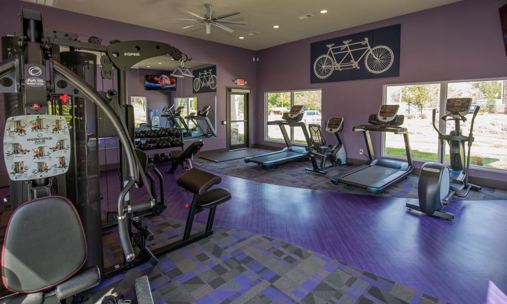 Large fitness center at Cottages at Crestview in Wichita, Kansas