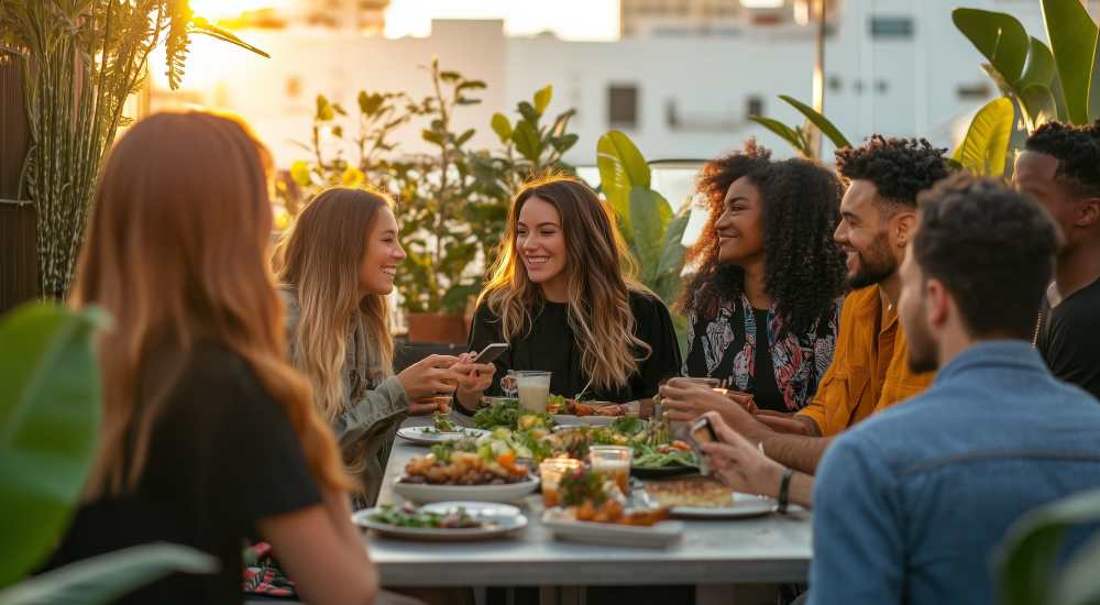 Residents enjoying a meal near Katy Trail Uptown in Dallas, Texas